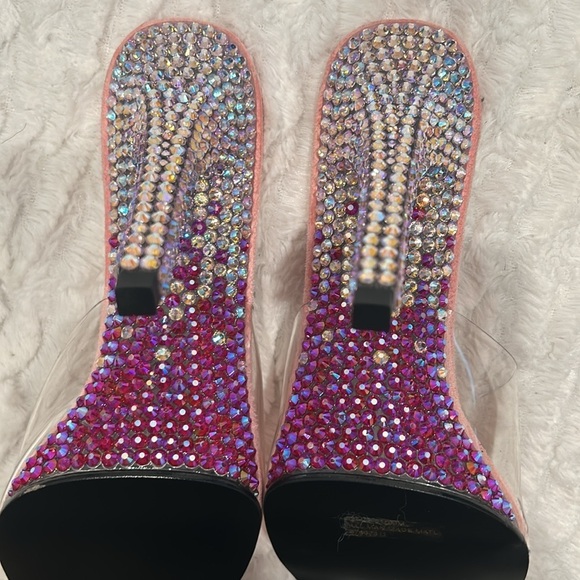FABULICIOUS DOLLS KILL PINK GALA RHINESTONE CLEAR Cinderella HEELS size 6 - Picture 6 of 10